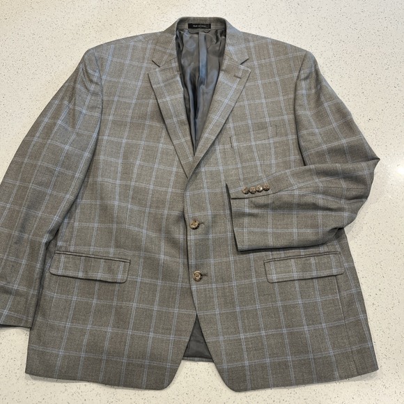 Ralph Lauren Other - Ralph Lauren Men's Gray Blue Check  Blazer 2 Button Silk Wool Blend Size 50R